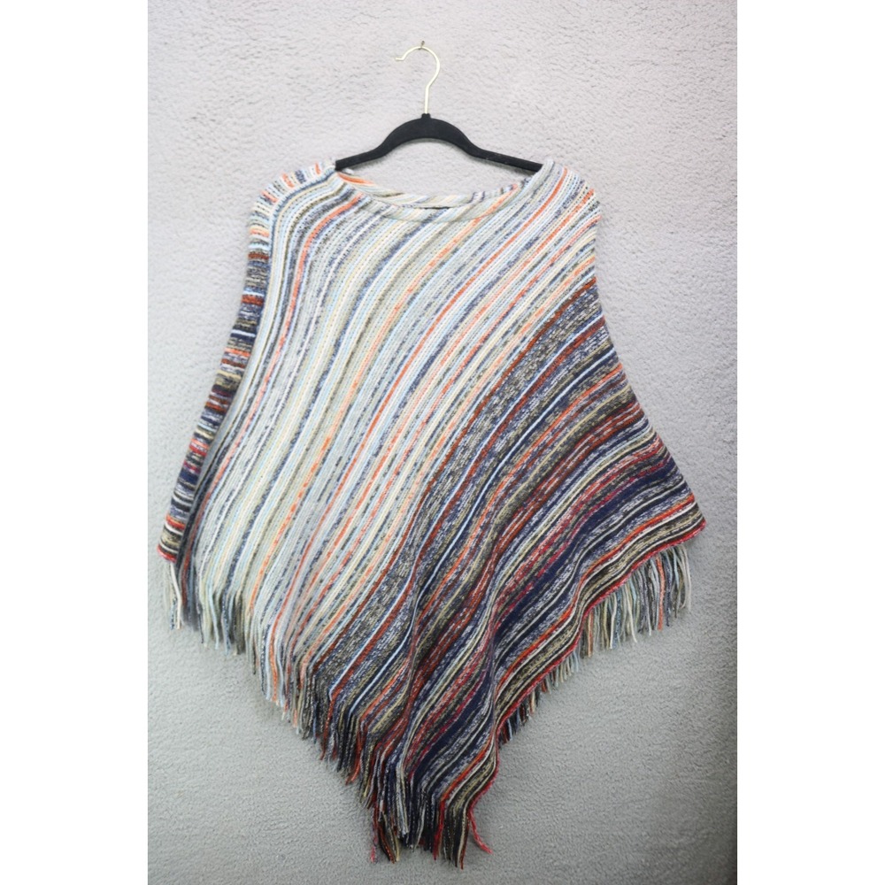 Coco+Carmen Striped Fringed Poncho-One Size-BOHO-Hippie